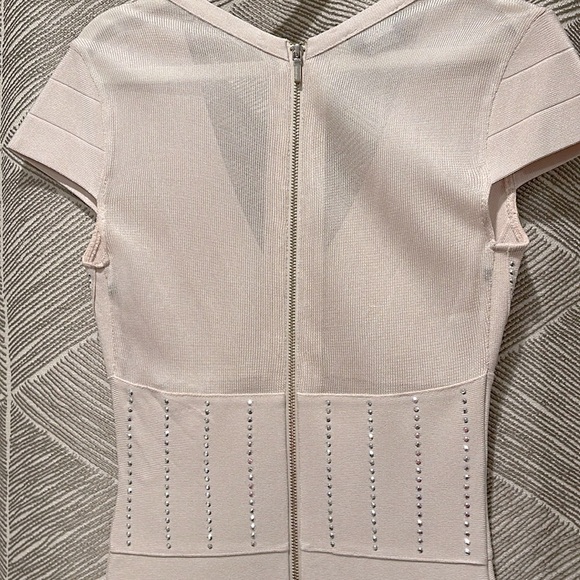 Bebe Embellished Bandage and Mesh Dress, Cream XS - Picture 5 of 7
